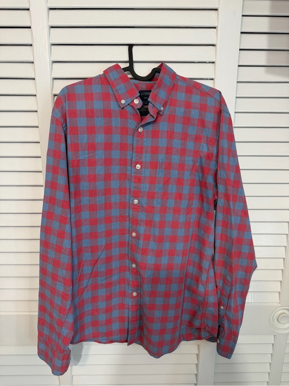 J. Crew Men's Red and Blue Check Button-Down Shirt